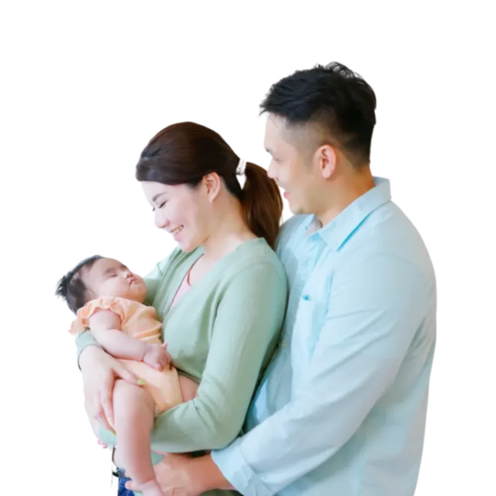 Malaysian Chinese couple with baby after successful IVF treatment at Sunfert International Fertility Centre
